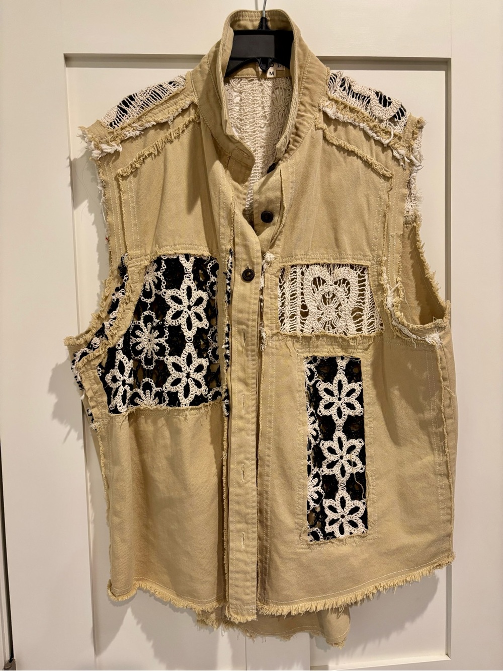 POL Boho Green Crochet Patchwork Vest